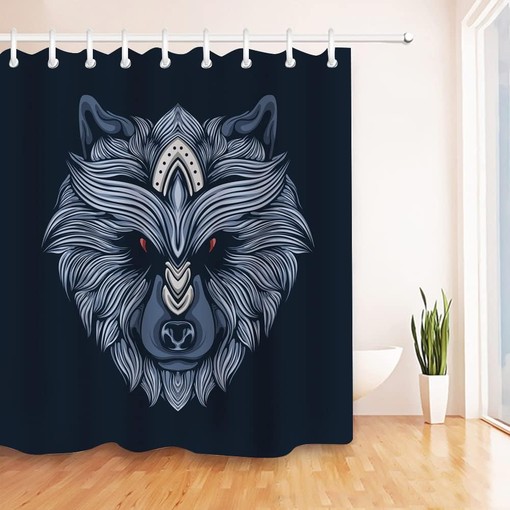 Artistic Black and Gray Wolf Fabric Shower Curtain for Bathroom - Image 2