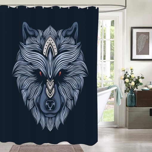 Artistic Black and Gray Wolf Fabric Shower Curtain for Bathroom - Image 3