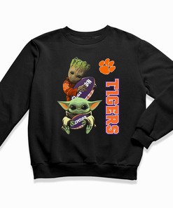 Baby Yoda and Groot Hug Clemson Tigers NCAA T-Shirt Hoodie - For Ultimate Fans