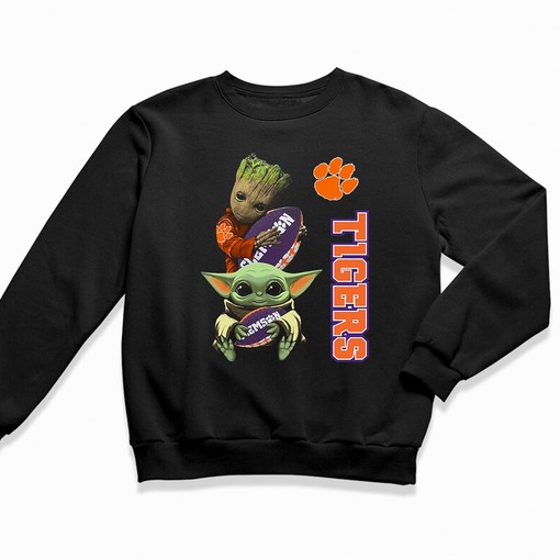 Baby Yoda and Groot Hug Clemson Tigers NCAA T-Shirt Hoodie - For Ultimate Fans