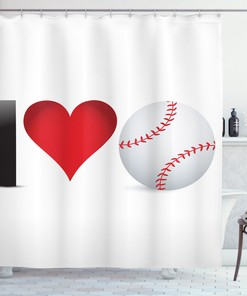 Baseball Heart Shower Curtain with Sports Image Decor for Bathroom Decor