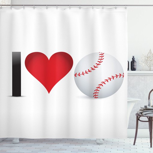 Baseball Heart Shower Curtain with Sports Image Decor for Bathroom Decor