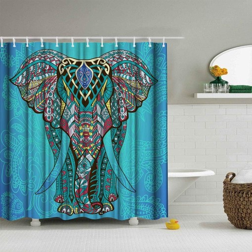Blue Boheme Elephant Fabric Shower Curtain for Boho Bathroom Decor - Image 2