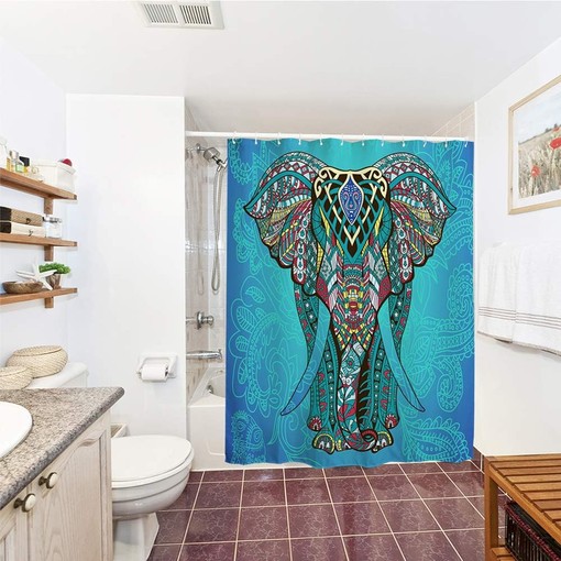 Blue Boheme Elephant Fabric Shower Curtain for Boho Bathroom Decor - Image 3