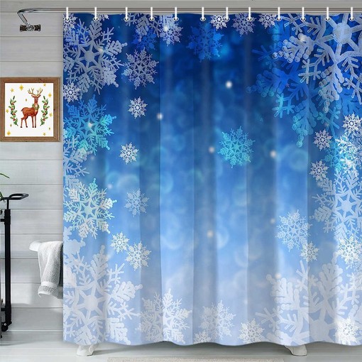 Blue Christmas Snowflake Holiday Waterproof Shower Curtain for Home Decor - Image 2