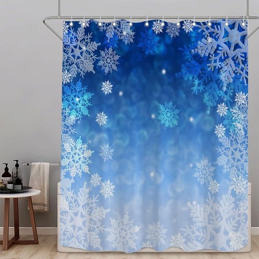 Blue Christmas Snowflake Holiday Waterproof Shower Curtain for Home Decor - Image 3