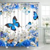 Blue Floral and Butterfly Print Shower Curtain for Bathroom by Ikfashoni
