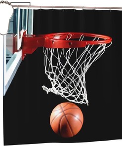 Boys Basketball Hoop Modern Black Cloth Print Shower Curtain for Bathroom Decor