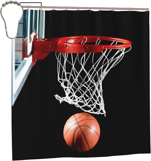 Boys Basketball Hoop Modern Black Cloth Print Shower Curtain for Bathroom Decor