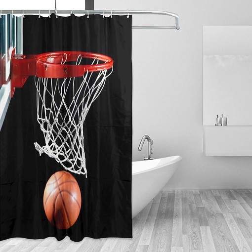 Boys Basketball Hoop Modern Black Cloth Print Shower Curtain for Bathroom Decor - Image 3