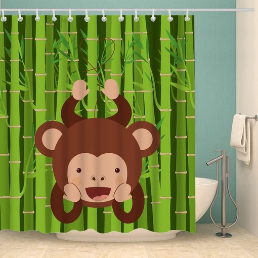 Brown Monkey Hanging Ape Bamboo Green Tree Cute Monkey Shower Curtain for Bathroom Decor - Image 2
