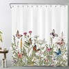 Butterfly and Weeds Plants Shower Curtain with Green Leaf for Bathroom Decor