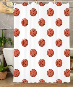 Cartoon Classical Balls Scoring Basketball Print Shower Curtain for Sports Bathroom Decor
