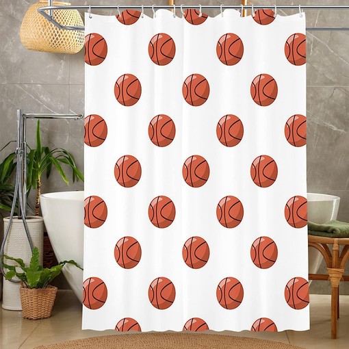 Cartoon Classical Balls Scoring Basketball Print Shower Curtain for Sports Bathroom Decor
