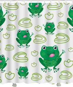 Cute Animal Cartoon Frog Green Funny Frog Shower Curtain for Vintage Bathroom Decor