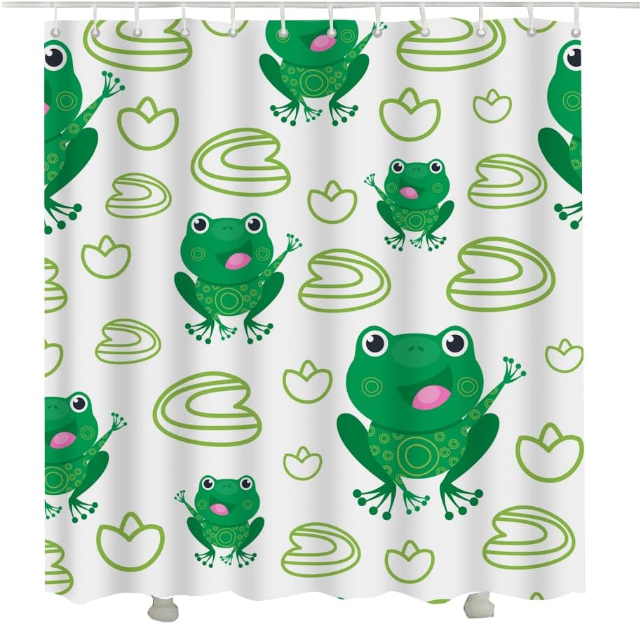 Cute Animal Cartoon Frog Green Funny Frog Shower Curtain for Vintage Bathroom Decor