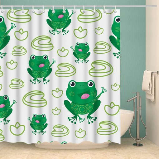 Cute Animal Cartoon Frog Green Funny Frog Shower Curtain for Vintage Bathroom Decor - Image 2