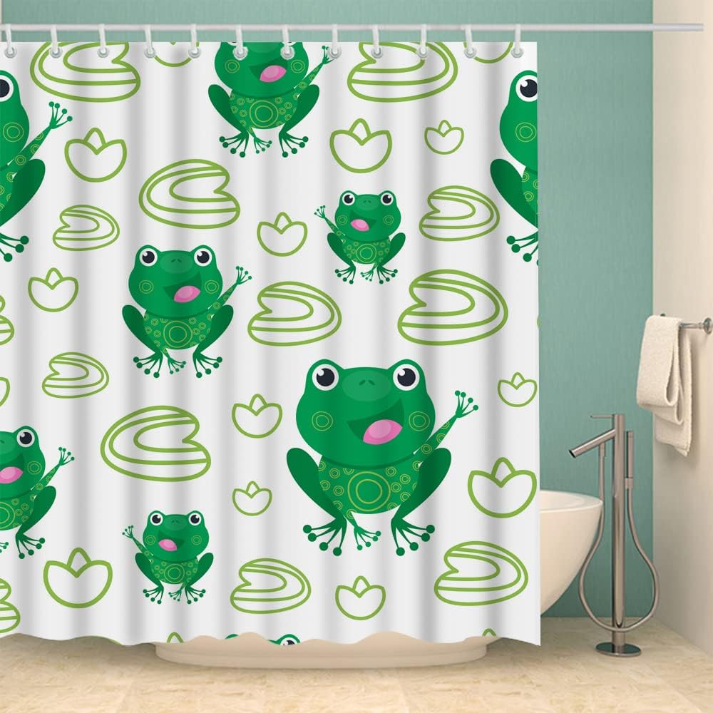Cute Animal Cartoon Frog Green Funny Frog Shower Curtain for Vintage Bathroom Decor - Image 2