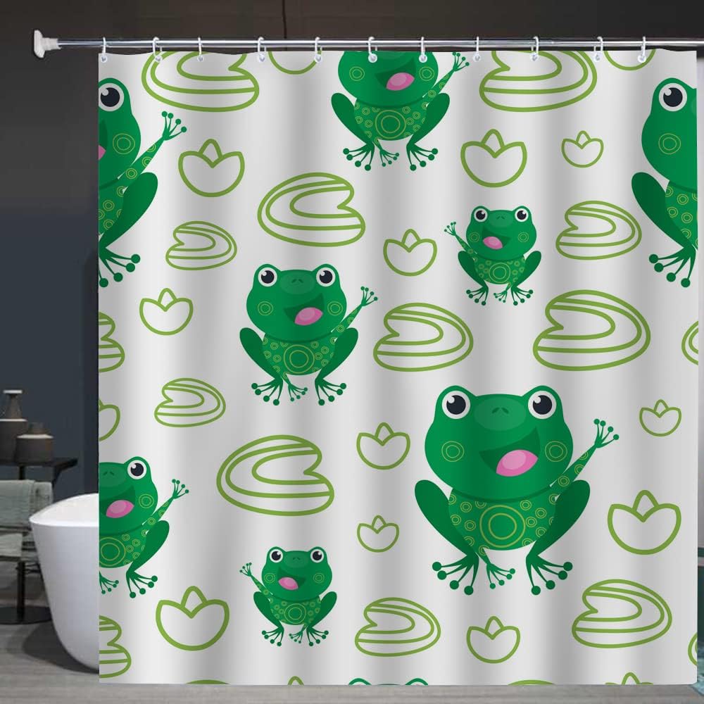 Cute Animal Cartoon Frog Green Funny Frog Shower Curtain for Vintage Bathroom Decor - Image 3
