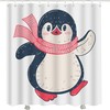 Cute Cartoon Baby Penguin Shower Curtain with Pink Scarf White Fabric Set for Bathroom Decor