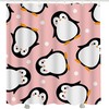 Cute Penguin Cartoon Shower Curtain for Bathroom with Pink Fabric