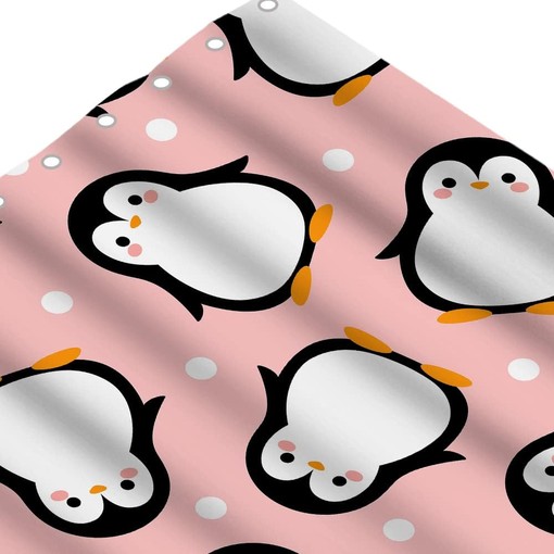 Cute Penguin Cartoon Shower Curtain for Bathroom with Pink Fabric - Image 4