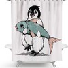 Cute Penguin with Big Fish Funny Animal Shower Curtain for Bathroom Decor