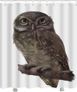 Cute White Owl Animal Shower Curtain for Bathroom with Brown Owl Print