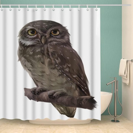 Cute White Owl Animal Shower Curtain for Bathroom with Brown Owl Print - Image 2