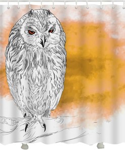 Cute White Owl Fabric Shower Curtain with Sitting Owl Print