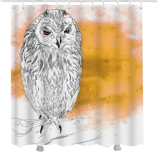 Cute White Owl Fabric Shower Curtain with Sitting Owl Print