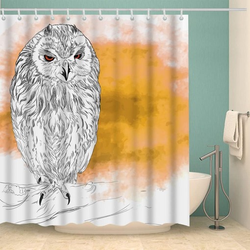 Cute White Owl Fabric Shower Curtain with Sitting Owl Print - Image 2