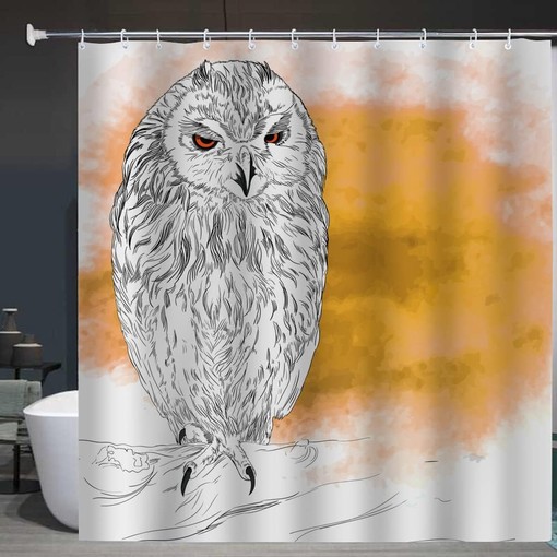Cute White Owl Fabric Shower Curtain with Sitting Owl Print - Image 3