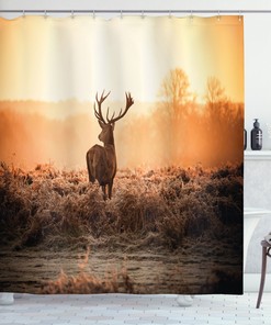 Deer Morning Sun Hunting Shower Curtain for Rustic Bathroom