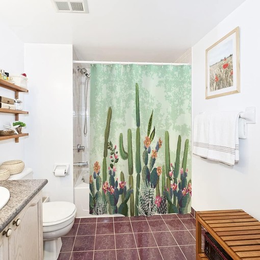 Desert Cactus Print Fabric Shower CurtainStylish Bathroom Decor - Image 2