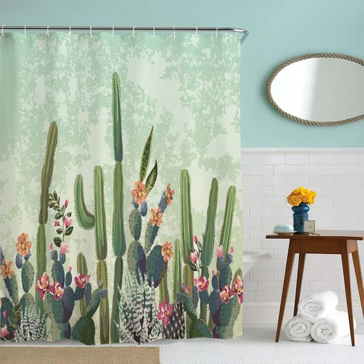 Desert Cactus Print Fabric Shower CurtainStylish Bathroom Decor - Image 3