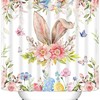 Easter Shower Curtain with Bunny Rabbit and Spring Butterflies, Floral Fabric for Bathroom Decor