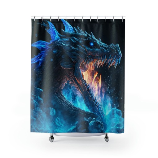 Fantastical Ice Dragon 2 Shower CurtainMythical Bathroom Decor