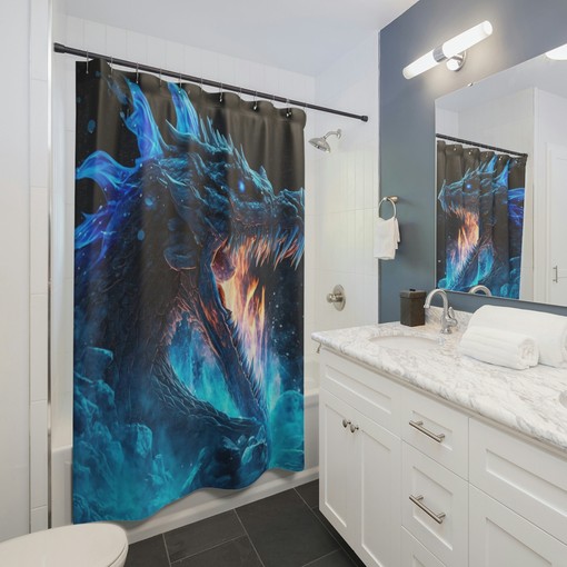 Fantastical Ice Dragon 2 Shower CurtainMythical Bathroom Decor - Image 2