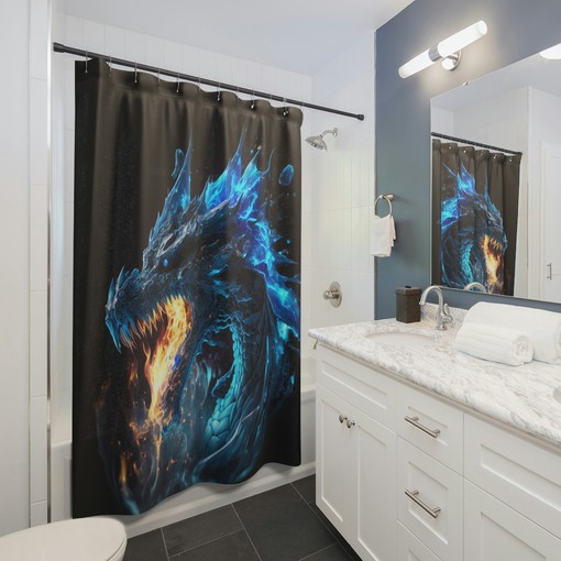 Fantastical Ice Dragon Shower CurtainMythical Bathroom Decor - Image 2