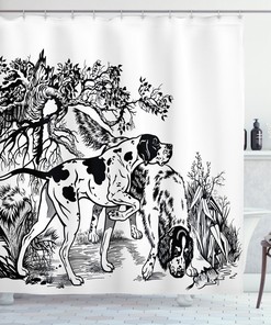 Forest Hunting Dogs Print Shower Curtain for Hunting Lodge Bathroom Decor