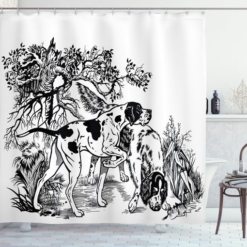Forest Hunting Dogs Print Shower Curtain for Hunting Lodge Bathroom Decor