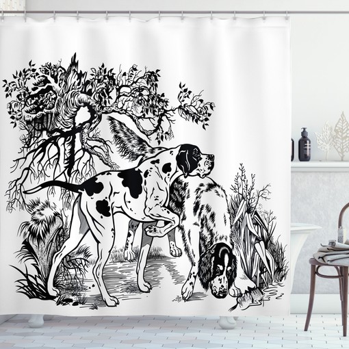 Forest Hunting Dogs Print Shower Curtain for Hunting Lodge Bathroom Decor - Image 3