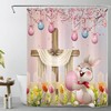 Funny Rabbit and Easter Eggs Shower Curtain in Pink Spring Garden for Easter Bathroom Decor