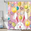Funny Rabbit and Pink Spring Tulips Flower Fabric Easter Shower Curtain by Ikfashoni