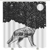 Geometric Wolf Head Moon Night Sky Galaxy Wolf Shower Curtain for Bathroom Decor