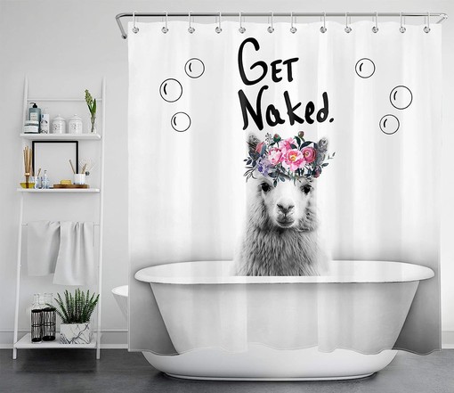Get Naked Llama Shower Curtain with Pink Flowers for Bathroom Decor