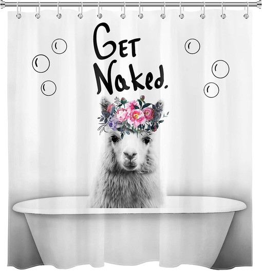 Get Naked Llama Shower Curtain with Pink Flowers for Bathroom Decor - Image 2