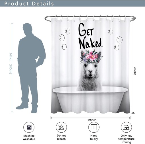 Get Naked Llama Shower Curtain with Pink Flowers for Bathroom Decor - Image 3