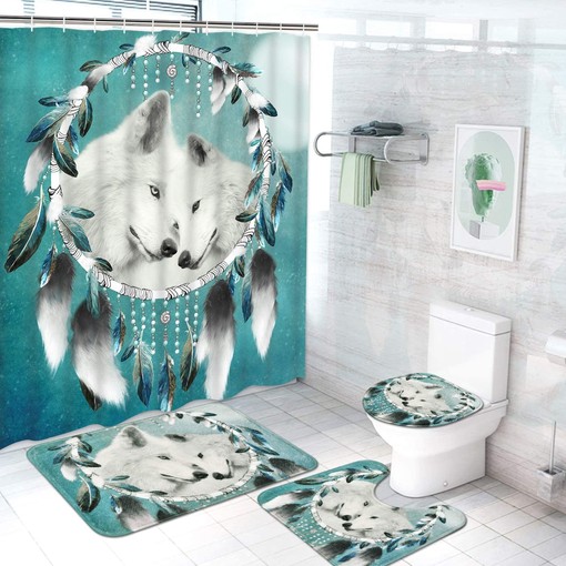 Green Wolf Dream Catcher Animal Shower Curtain for Chic Bathroom Decor